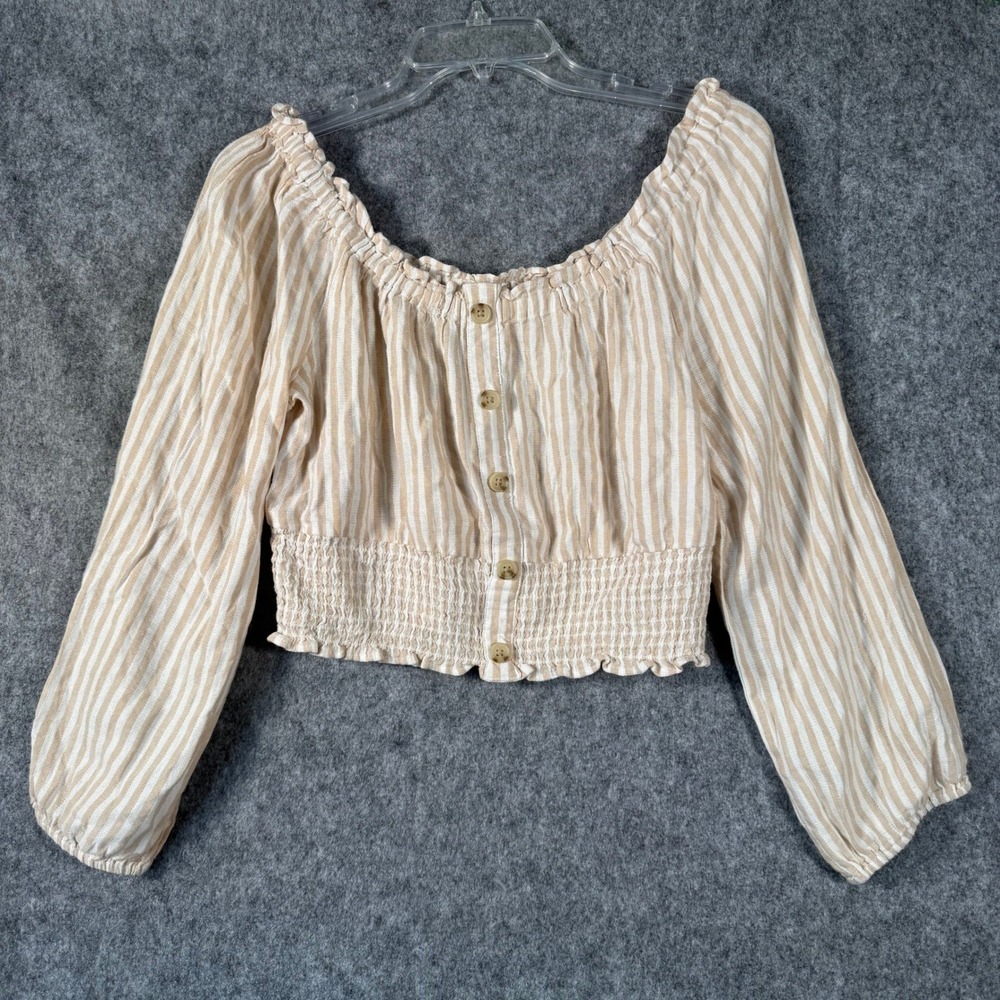 Aeropostale Off Shoulder Crop Top Womens L Blouse Peasant Cottagecore Smocked